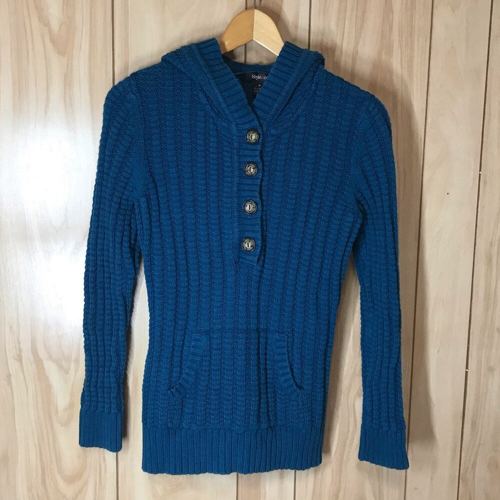 Style & Co V-Neck Long Sleeve Ribbed Hoodie Sweater M
